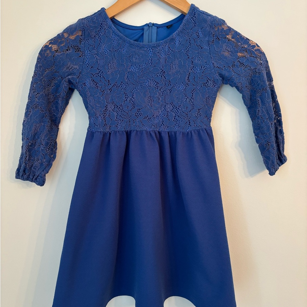 Elegant Blue 3/4 Sleeve Crew Neck Formal Sundress